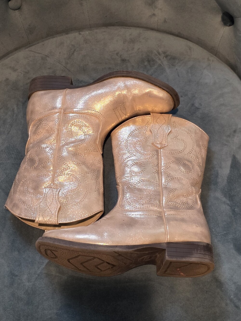 Girls Shimmery Pink Western-Inspired Mid-Calf Boots